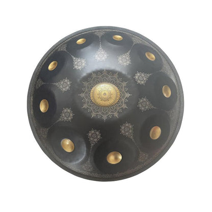 MiSoundofNature Customized F3 22 Inch 10 Notes Stainless Steel / Nitride Steel Handmade Mandala pattern Handpan Drum, Available in 432 Hz and 440 Hz