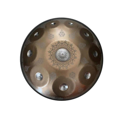 MiSoundofNature Customized F3 22 Inch 10 Notes Stainless Steel / Nitride Steel Handmade Mandala pattern Handpan Drum, Available in 432 Hz and 440 Hz