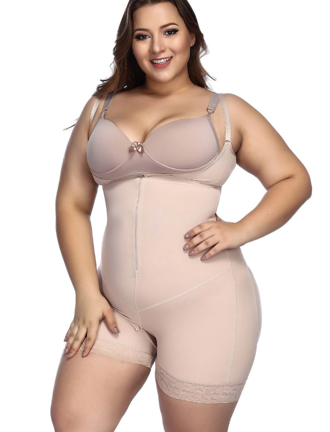 Lighteme Plus Size Slimming Zip Up Bodysuit with Butt Lifter