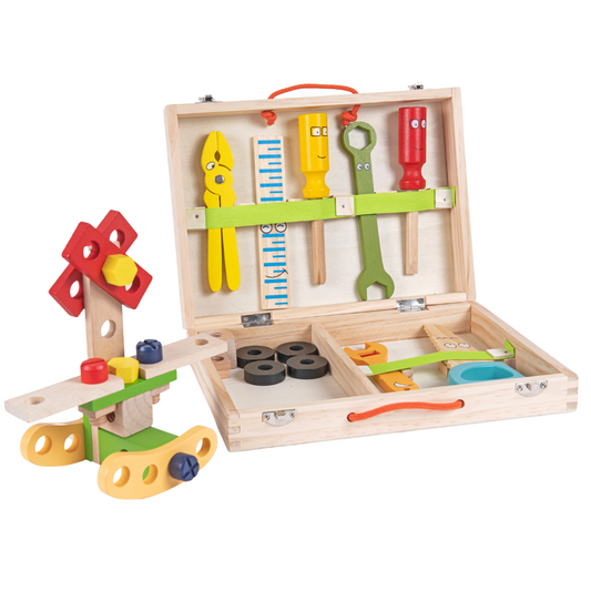 Lighteme Wooden tool set with toolbox learning and discovery for children