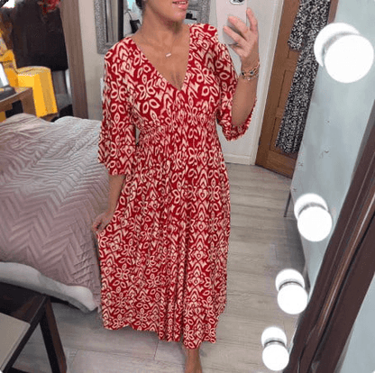 Lighteme Boho Print V-Neck Maxi Dress