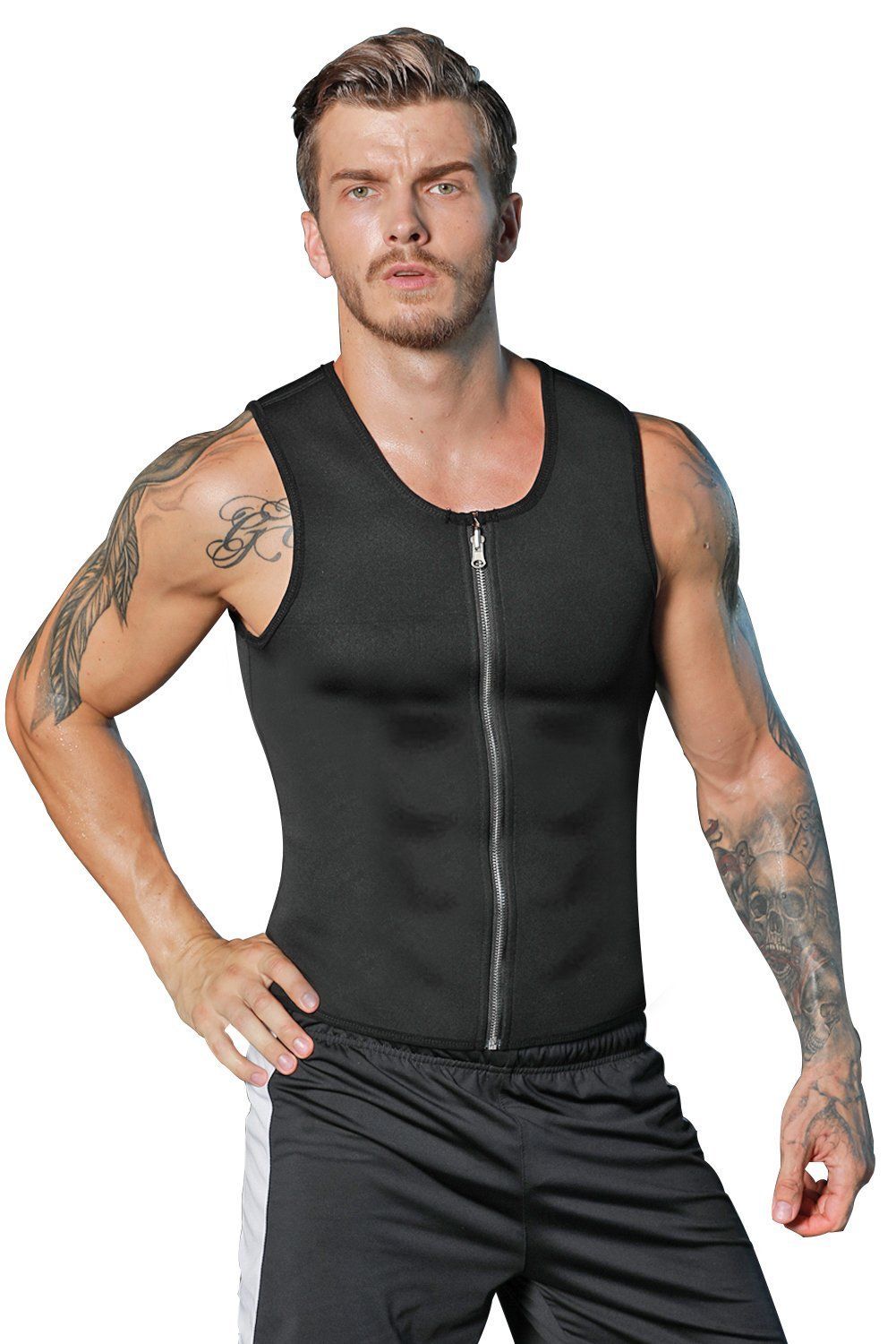 Lighteme Men's Waist Training Zip Up Sauna Vest - Tone Up Fast!