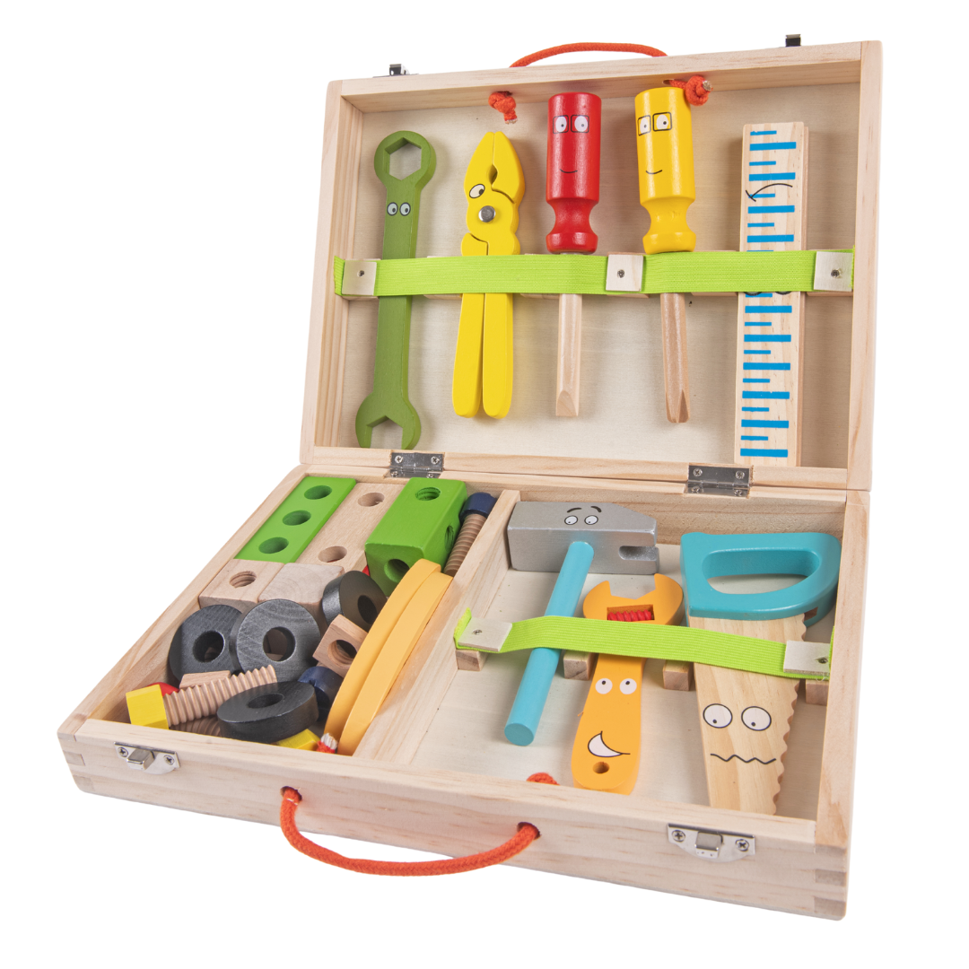 Lighteme Wooden tool set with toolbox learning and discovery for children