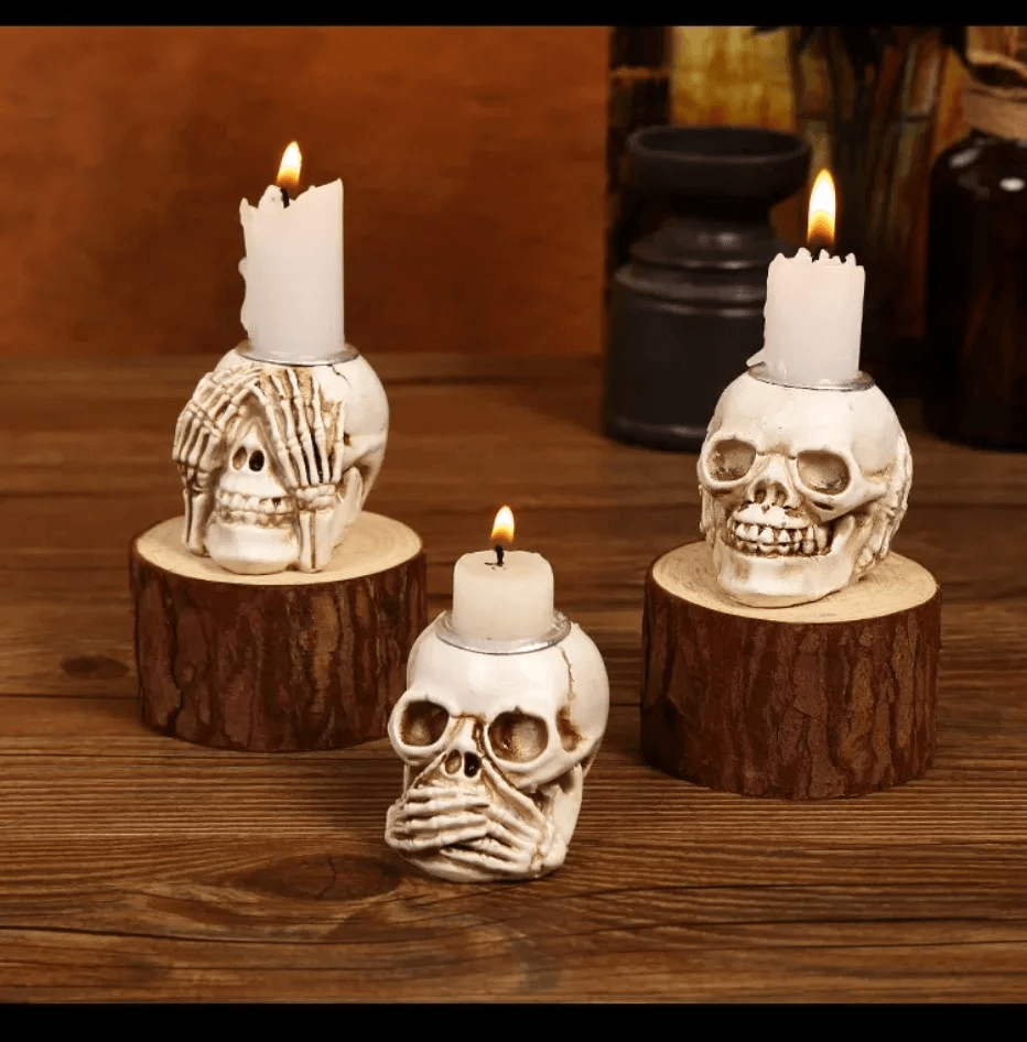 Lighteme 3pc Halloween Skull Candle Holder Set