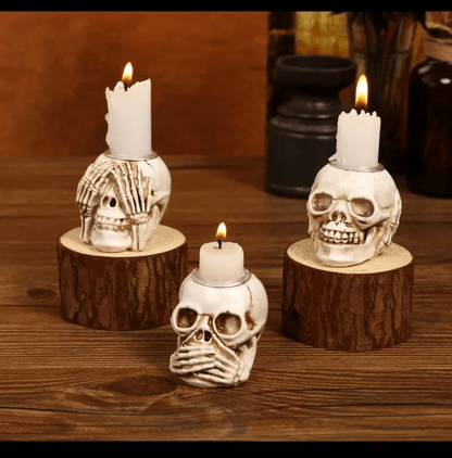 Lighteme 3pc Halloween Skull Candle Holder Set