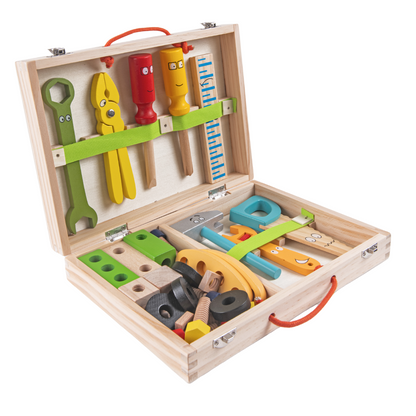 Lighteme Wooden tool set with toolbox learning and discovery for children