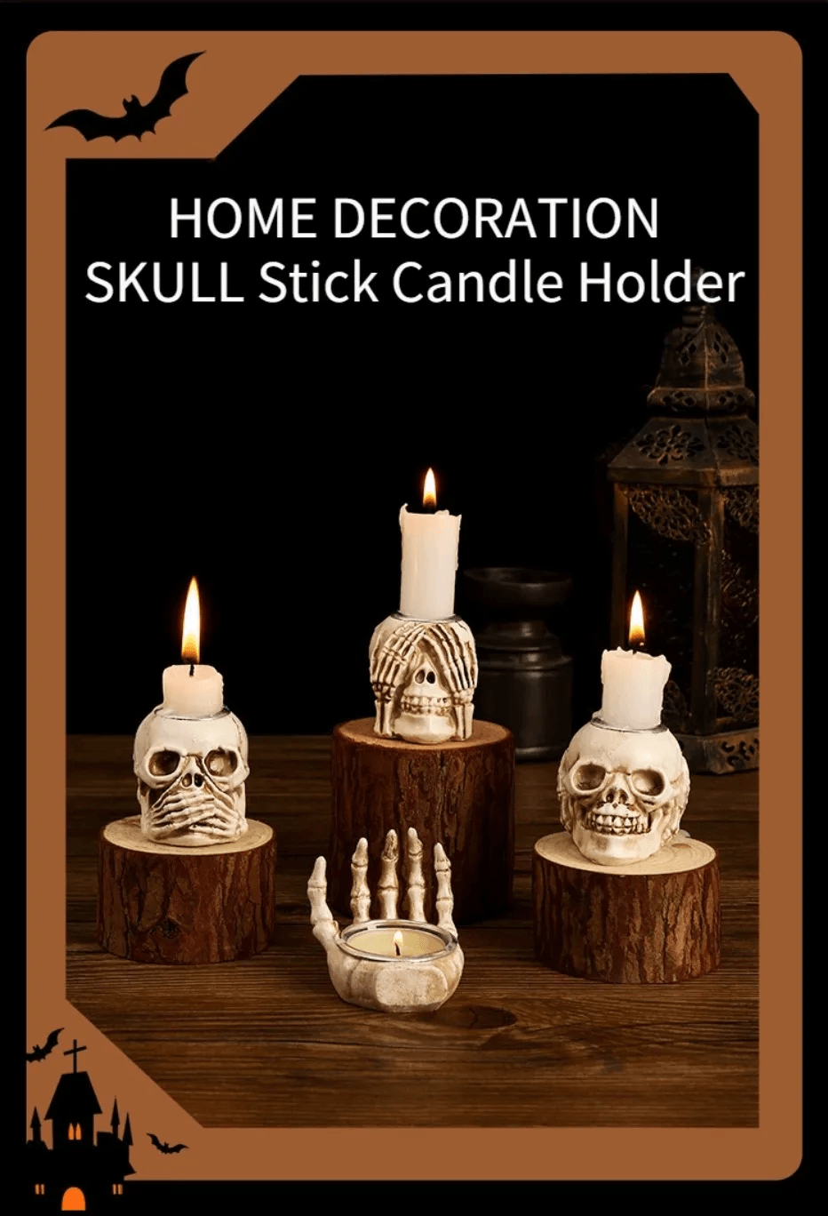 Lighteme 3pc Halloween Skull Candle Holder Set