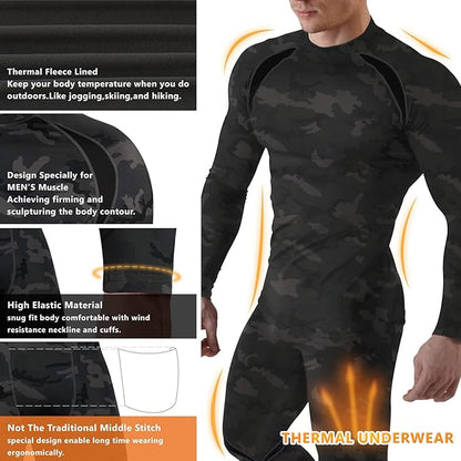 Lighteme Men's Camouflage Thermal Underwear Tactical Sports Shapewear Set