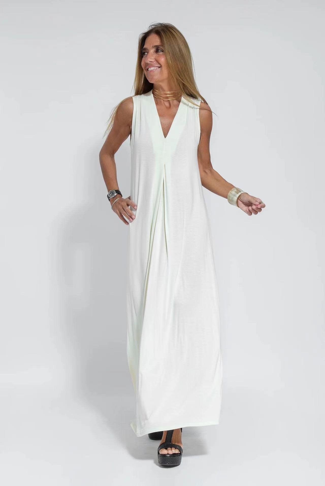 Lighteme Elegant Solid Color Sleeveless Maxi Dress