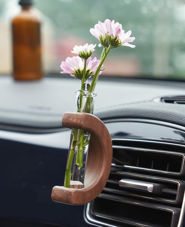 Lighteme Compact Car Miniature Wood Flower Vase