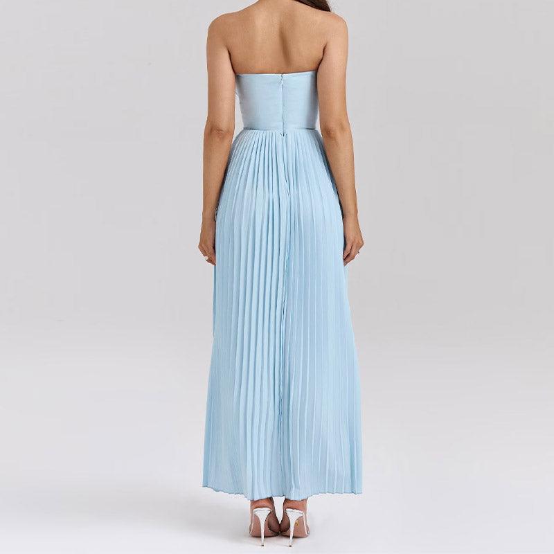 Lighteme Luxury Off-Shoulder Blue Corset Maxi Dress