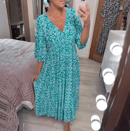 Lighteme Boho Print V-Neck Maxi Dress