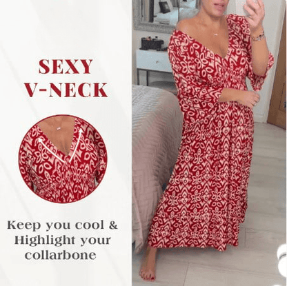 Lighteme Boho Print V-Neck Maxi Dress