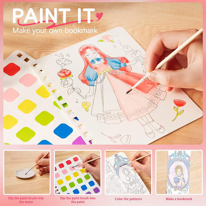 Lighteme Princess Art Adventure 3-in-1 Drawing Book with Watercolors, Stickers, and Poking