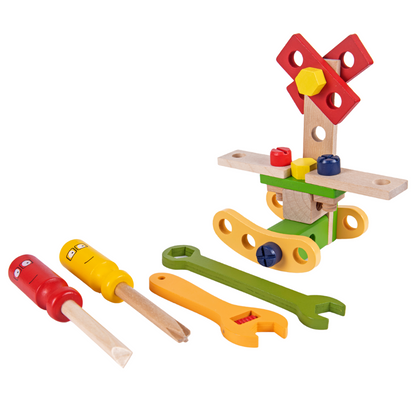 Lighteme Wooden tool set with toolbox learning and discovery for children