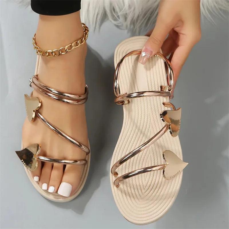 Lighteme Heart Flat Slide Sandals for Women