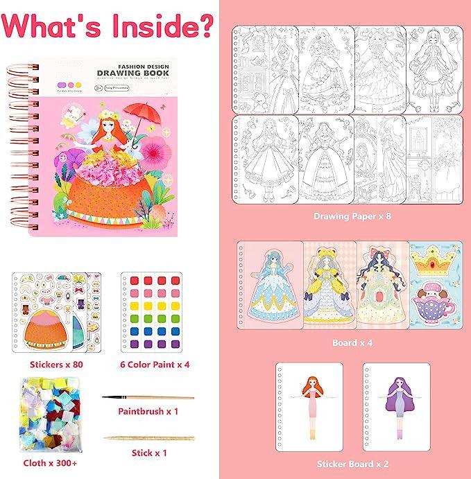 Lighteme Princess Art Adventure 3-in-1 Drawing Book with Watercolors, Stickers, and Poking