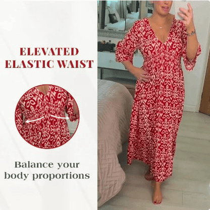 Lighteme Boho Print V-Neck Maxi Dress