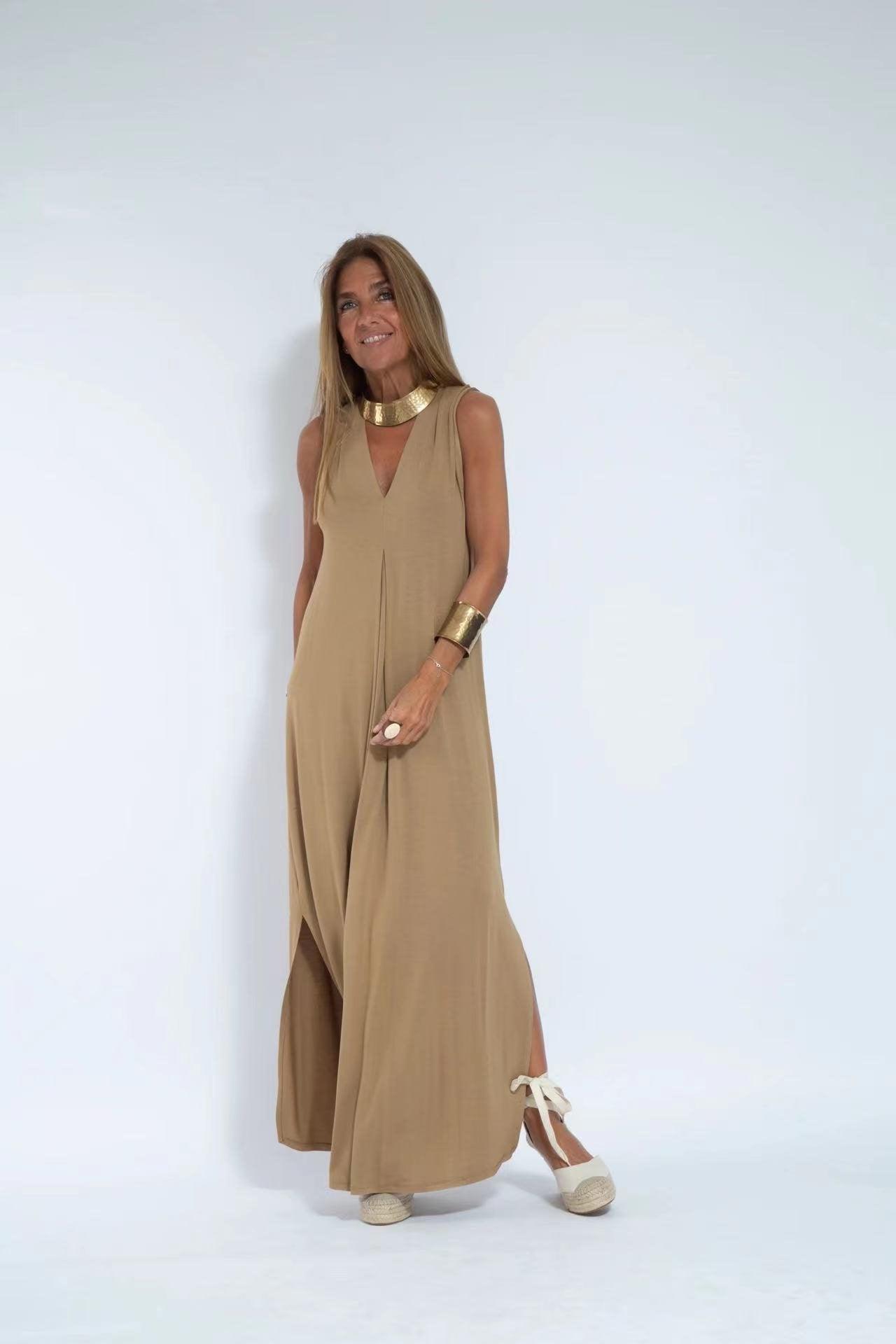 Lighteme Elegant Solid Color Sleeveless Maxi Dress