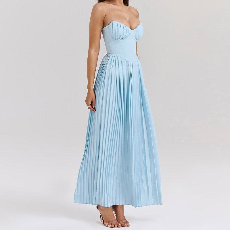 Lighteme Luxury Off-Shoulder Blue Corset Maxi Dress