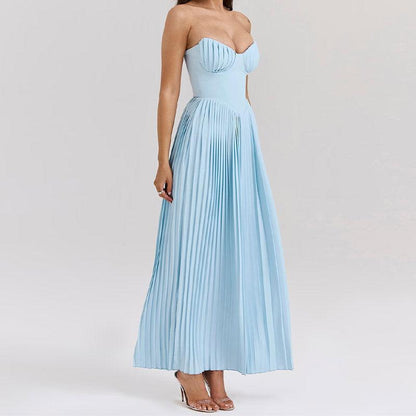 Lighteme Luxury Off-Shoulder Blue Corset Maxi Dress