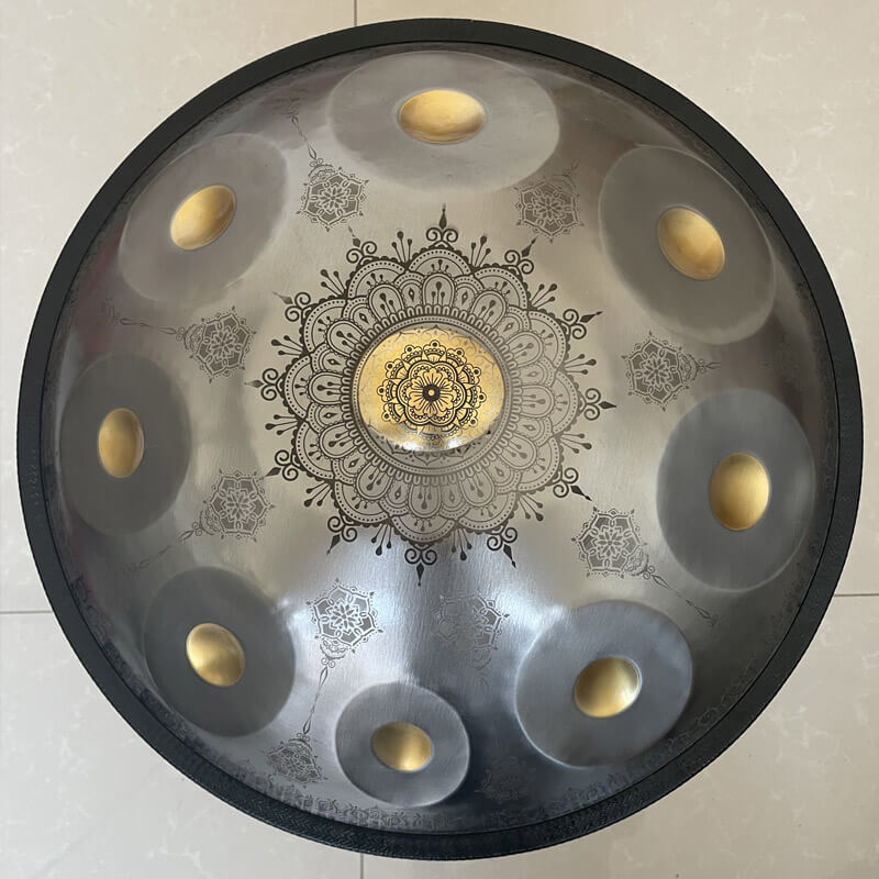 MiSoundofNature Customized F3 Dorian Scale Handmade 22 Inch 9 Notes Stainless Steel / Nitride Steel Mandala pattern Handpan Drum, Available in 432 Hz and 440 Hz