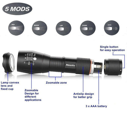 Tactical LED Flashlight 3800 lumens 5-MODE WATERPROOF COATING