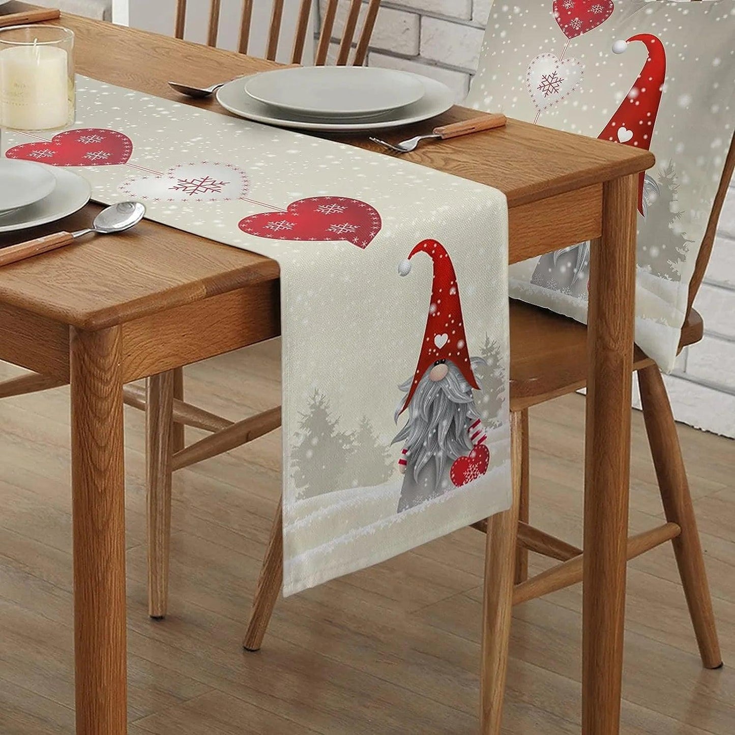 Lighteme Christmas table runner with snowflake gnomes, festive table decoration!