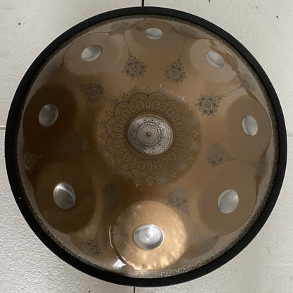 MiSoundofNature Customized F3 Dorian Scale Handmade 22 Inch 9+2 Notes Stainless Steel / Nitride Steel Mandala pattern Handpan Drum, Available in 432 Hz and 440 Hz