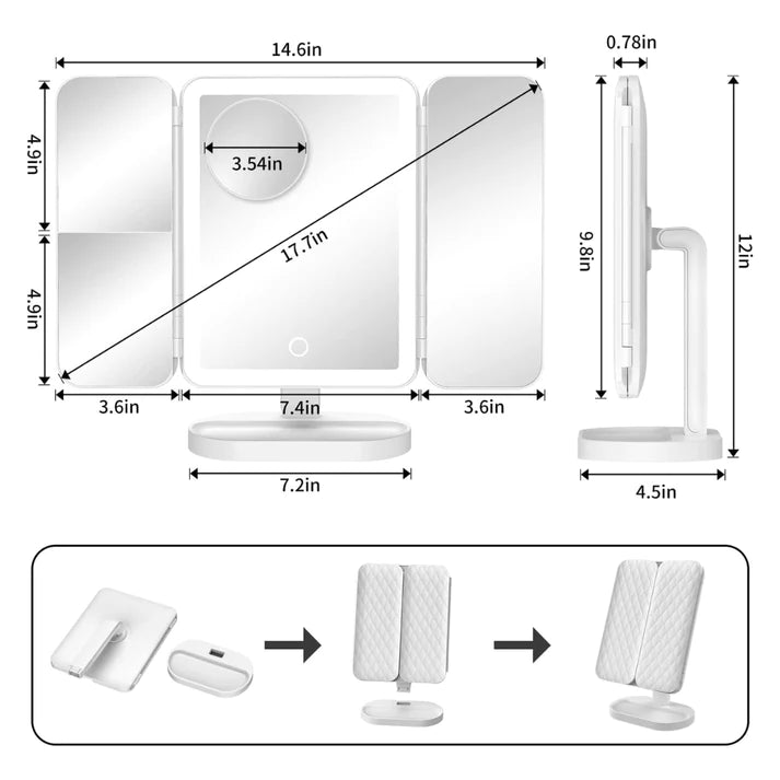 Lighteme Tri-Fold LED Makeup Mirror