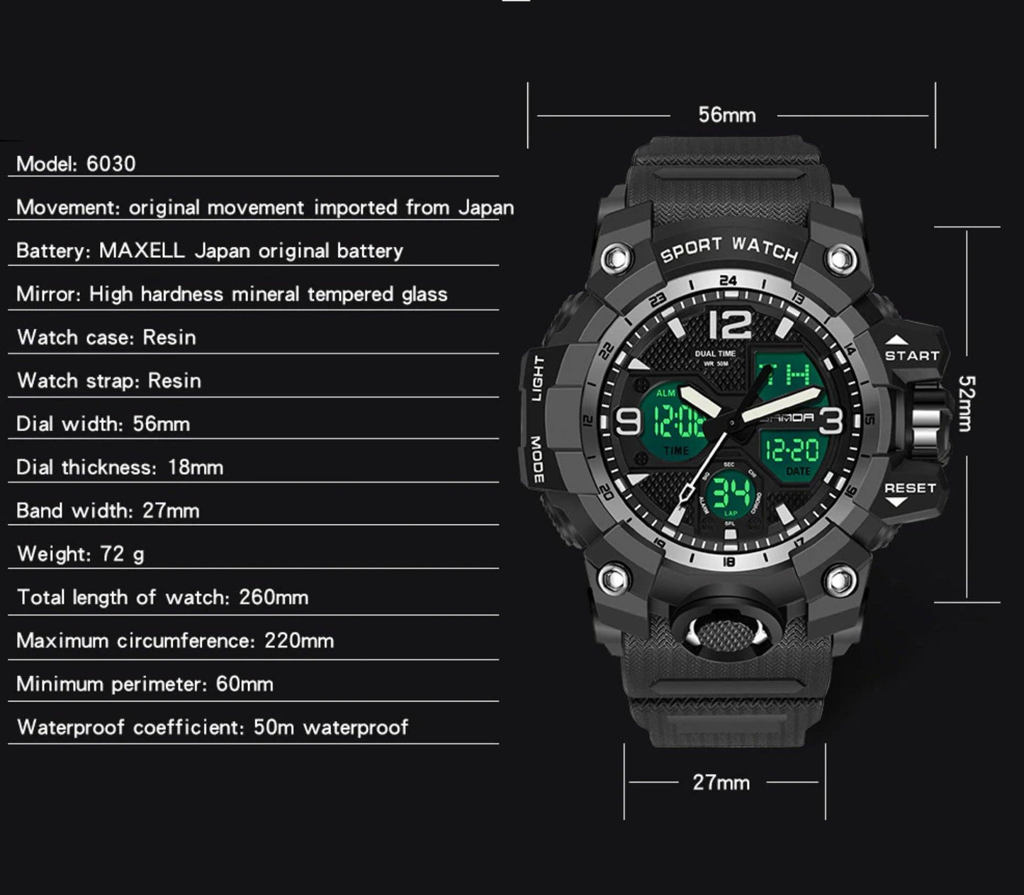 Lighteme Men's G Style Digital Multifunction Watch