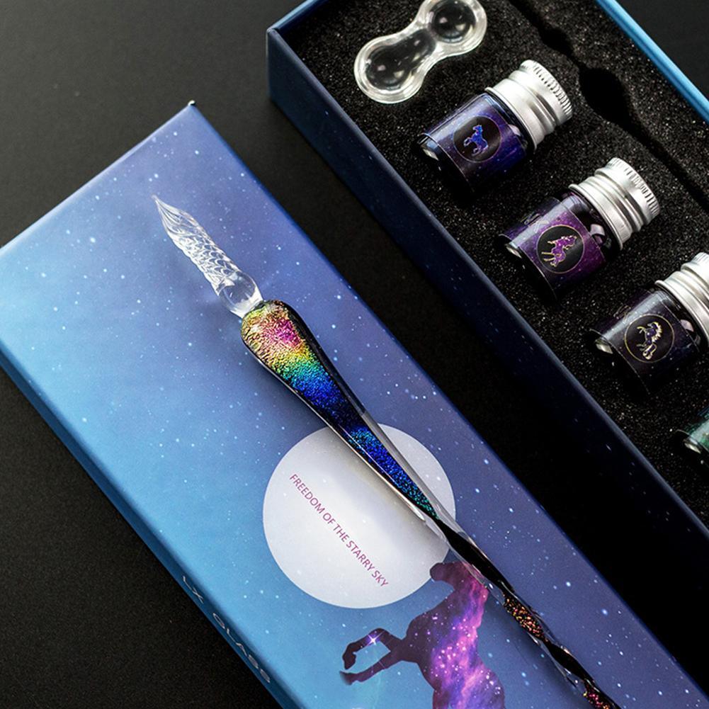 Lighteme Handcrafted crystal calligraphy pen and color set