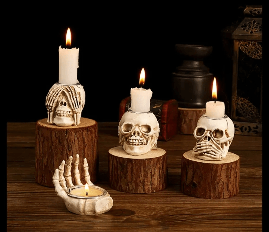 Lighteme 3pc Halloween Skull Candle Holder Set