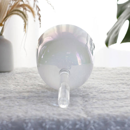 Lighteme Mother Of Pearl Color Crystal Bowl With Handle Energy Therapy Chakra Quartz Crystal Singing Bowl Handle 432 HZ/440 Hz