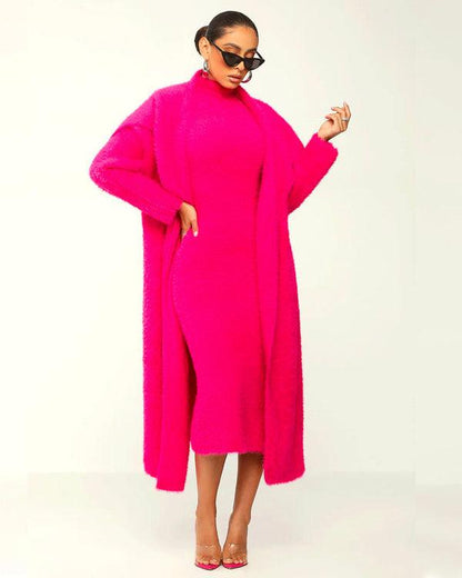 Lighteme 2 Piece Fluffy Maxi Dress with Cardigan