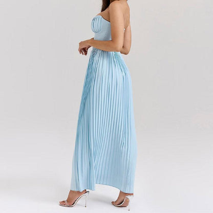 Lighteme Luxury Off-Shoulder Blue Corset Maxi Dress