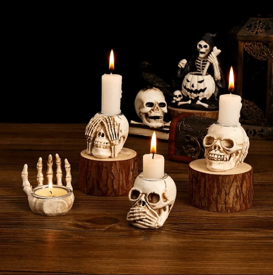 Lighteme 3pc Halloween Skull Candle Holder Set