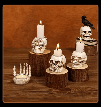 Lighteme 3pc Halloween Skull Candle Holder Set