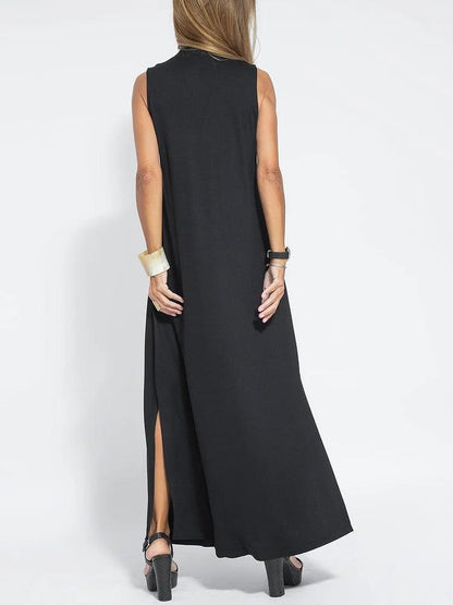 Lighteme Elegant Solid Color Sleeveless Maxi Dress