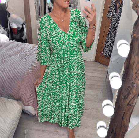 Lighteme Boho Print V-Neck Maxi Dress