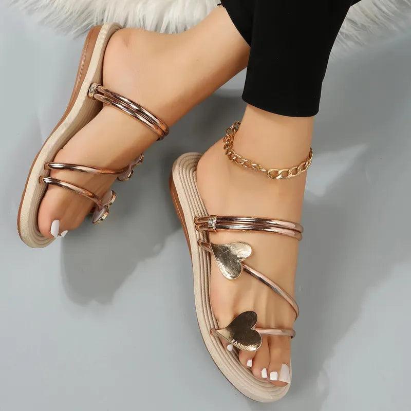 Lighteme Heart Flat Slide Sandals for Women