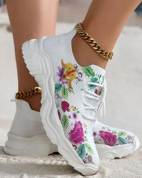 Lighteme Floral Print Sneakers For Womens