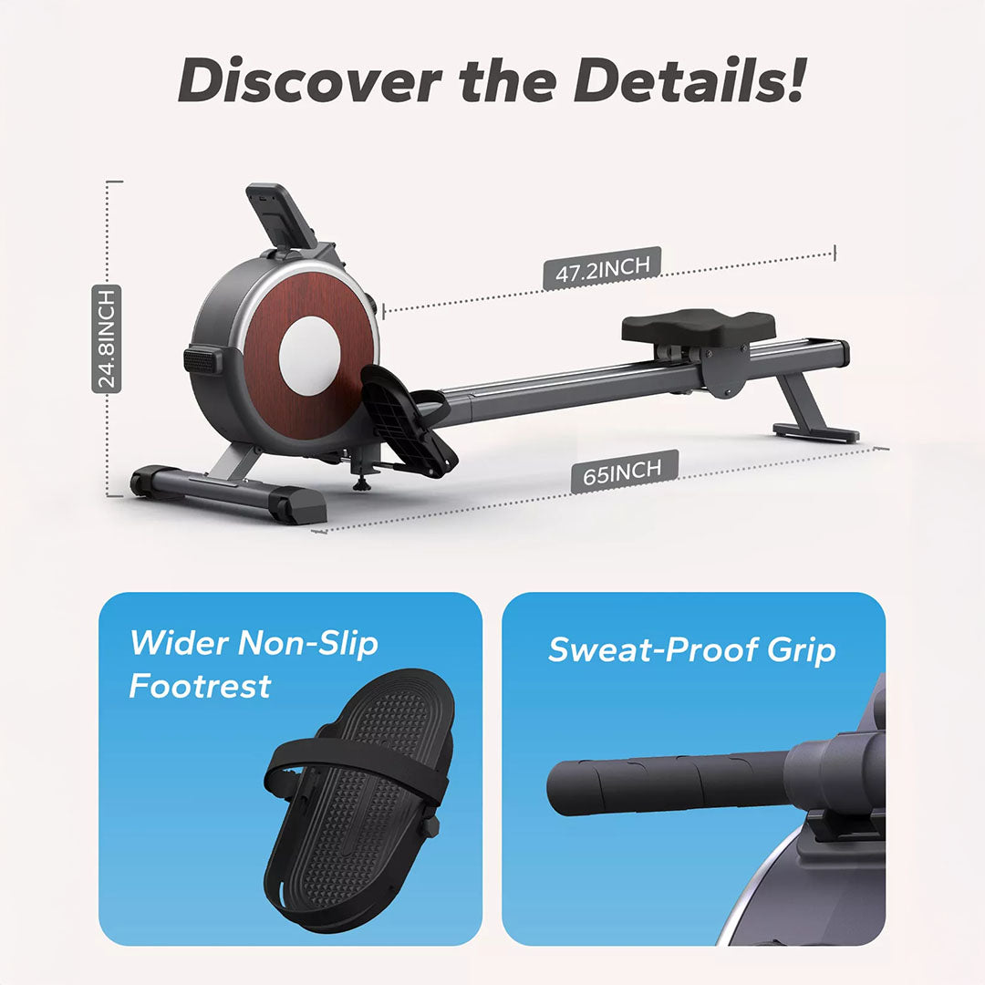 Lighteme Magnetic Rowing Machine – Foldable Rower with 16-Level Resistance & LCD Monitor for Home Workouts