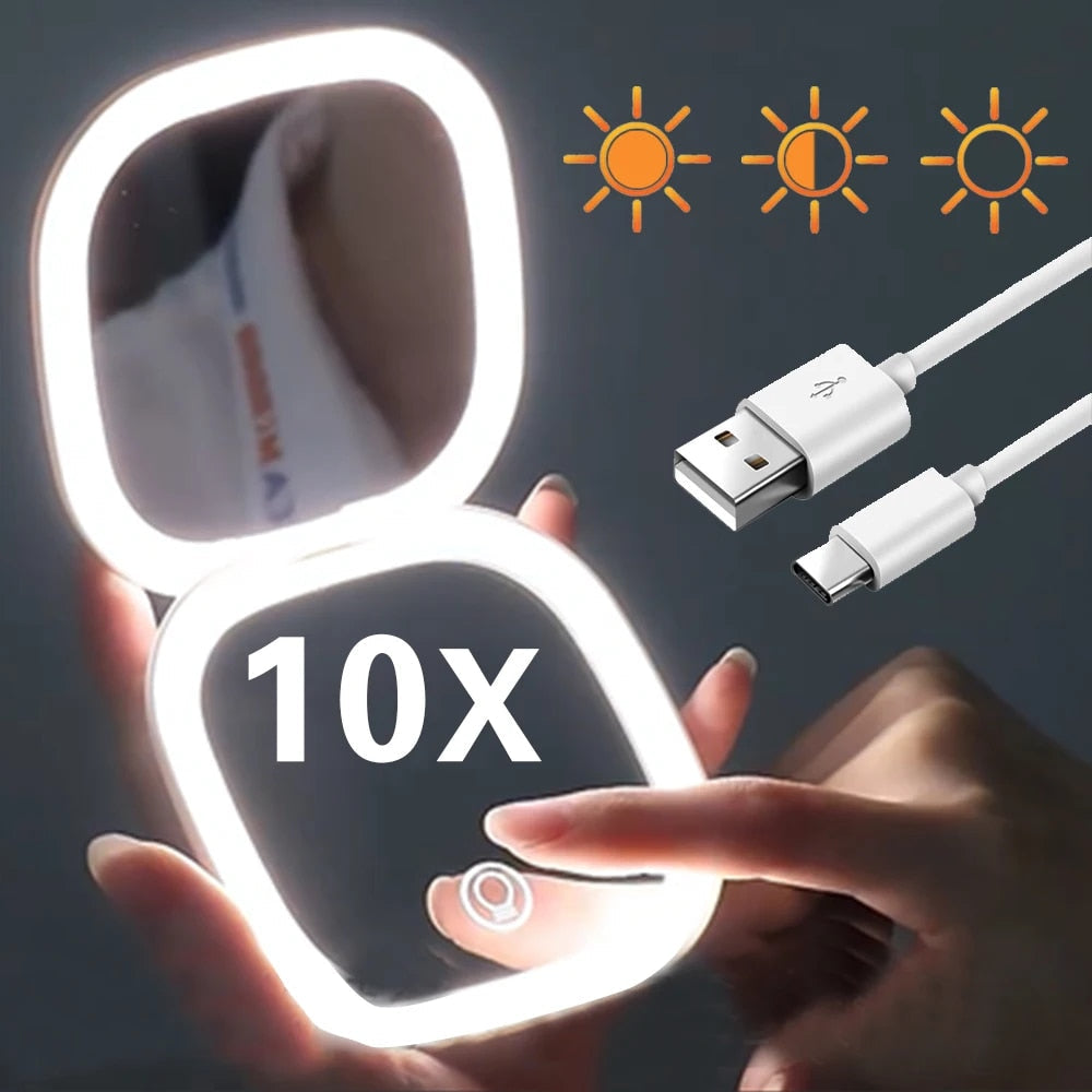 Lighteme Mini LED 10x Magnifying Cosmetic Mirror with different light settings, USB chargeable