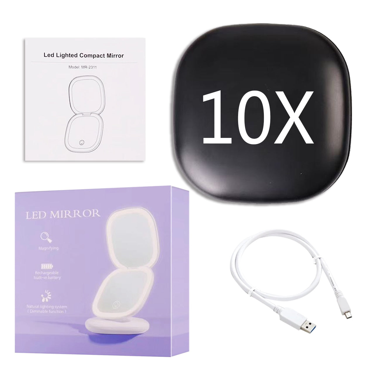 Lighteme Mini LED 10x Magnifying Cosmetic Mirror with different light settings, USB chargeable