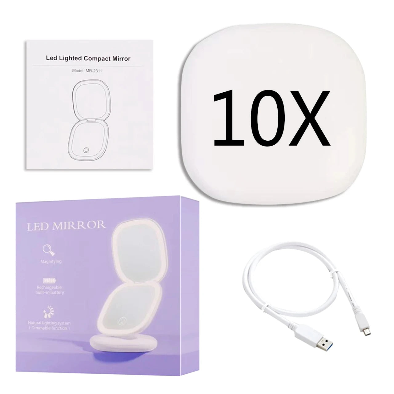 Lighteme Mini LED 10x Magnifying Cosmetic Mirror with different light settings, USB chargeable