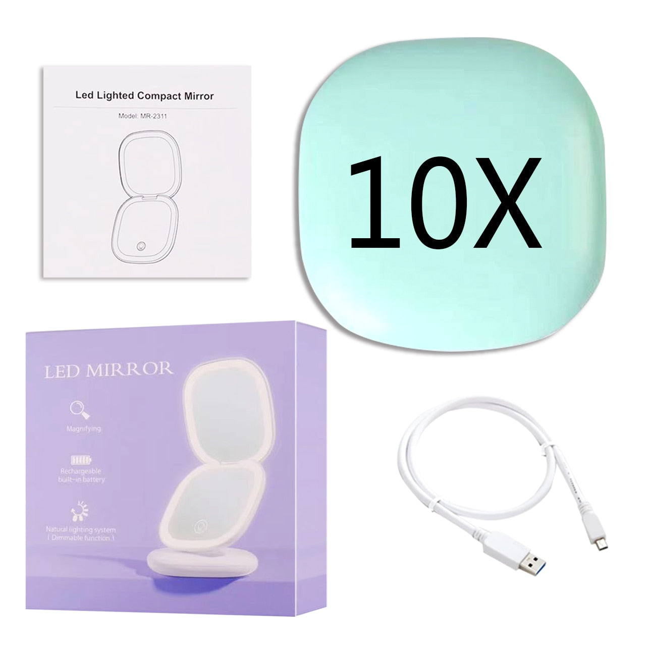 Lighteme Mini LED 10x Magnifying Cosmetic Mirror with different light settings, USB chargeable