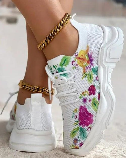 Lighteme Floral Print Sneakers For Womens