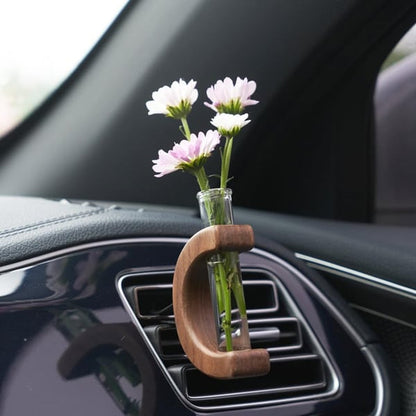 Lighteme Compact Car Miniature Wood Flower Vase