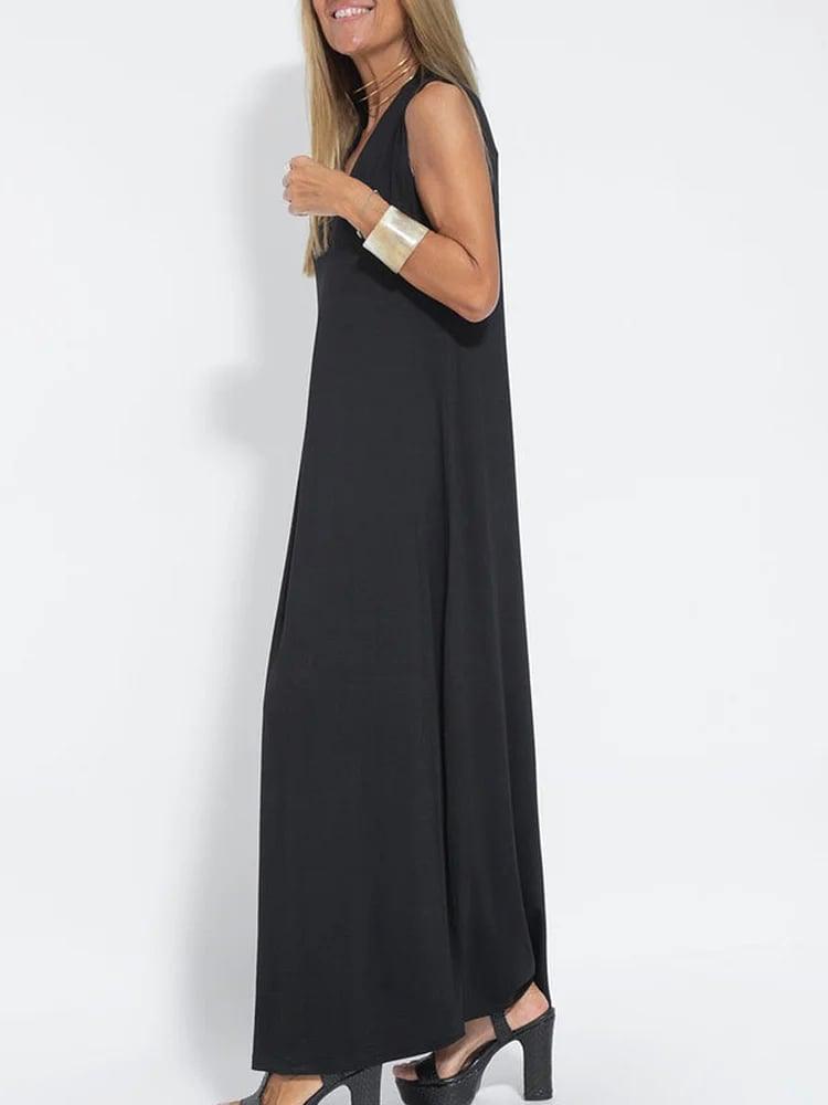 Lighteme Elegant Solid Color Sleeveless Maxi Dress